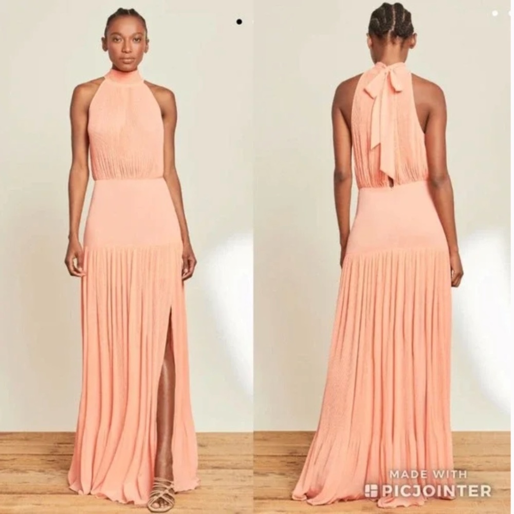 Veronica Beard Lilliana High Neck Chiffon Coral Maxi Dress